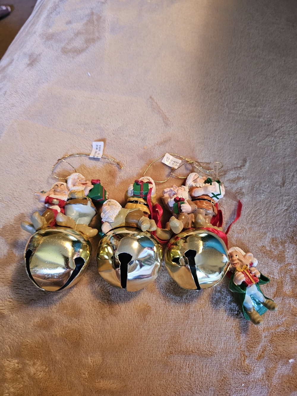 Holiday  Bell Ornaments – Gold Bells with Colorful Dwarfs - Picture 2 of 6